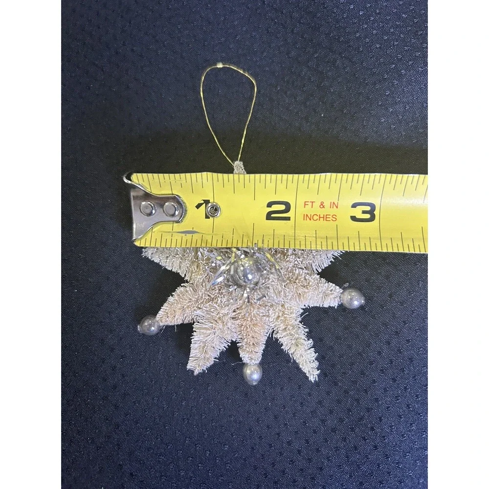 Vtg Christmas Ornaments Lot of 3 Mini Sled w Bottle Brush Trees + 2 Star Shapes